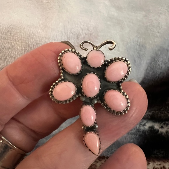 ❤️ Queen Pink Conch 925 Dragonfly Navajo Southwestern Size 9 Ring 10gm - Picture 8 of 10